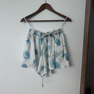 Mahina White and Blue Seashell Print Shorts